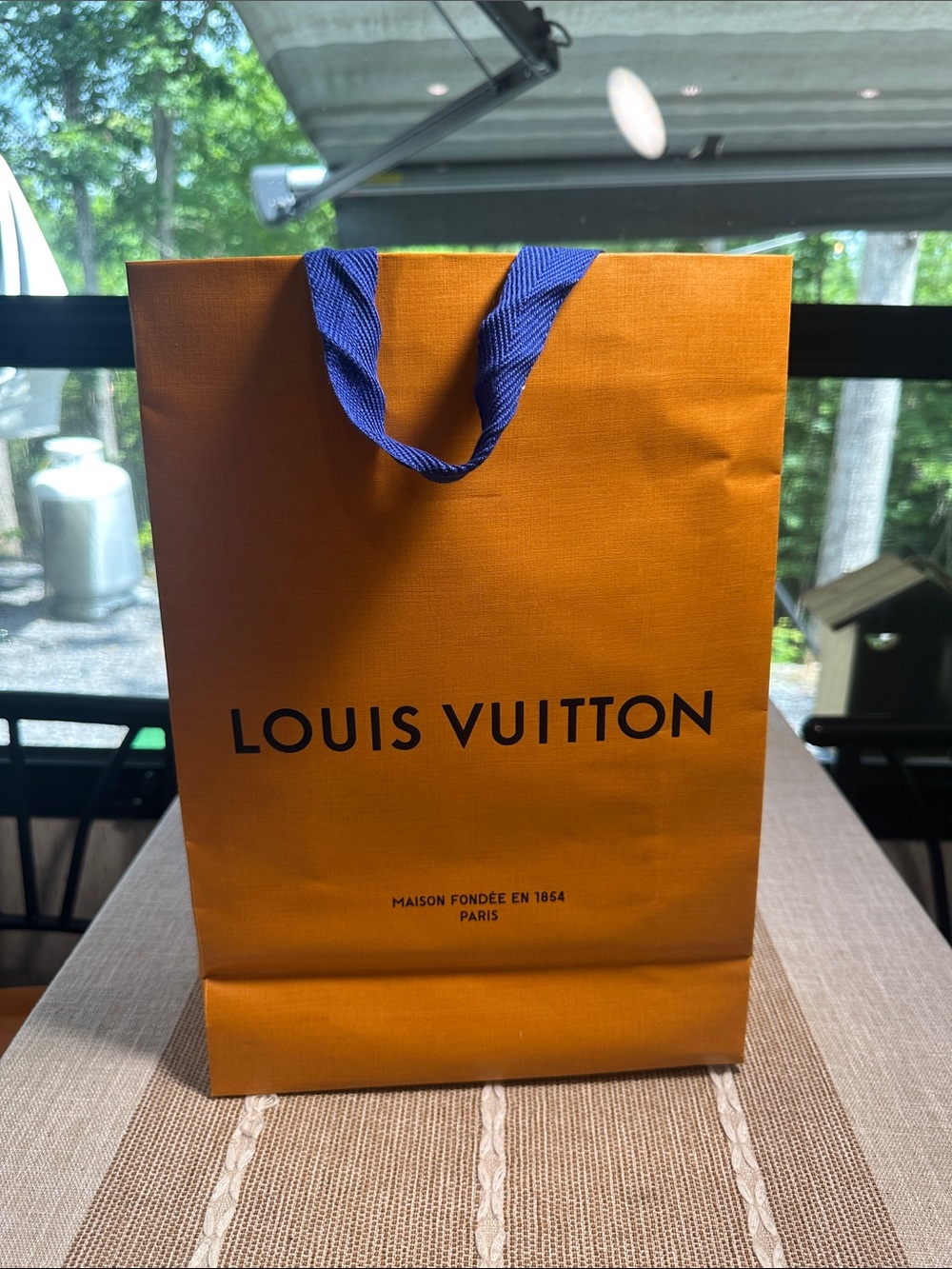 Louis Vuitton Orange Gift Bag with Blue Handles